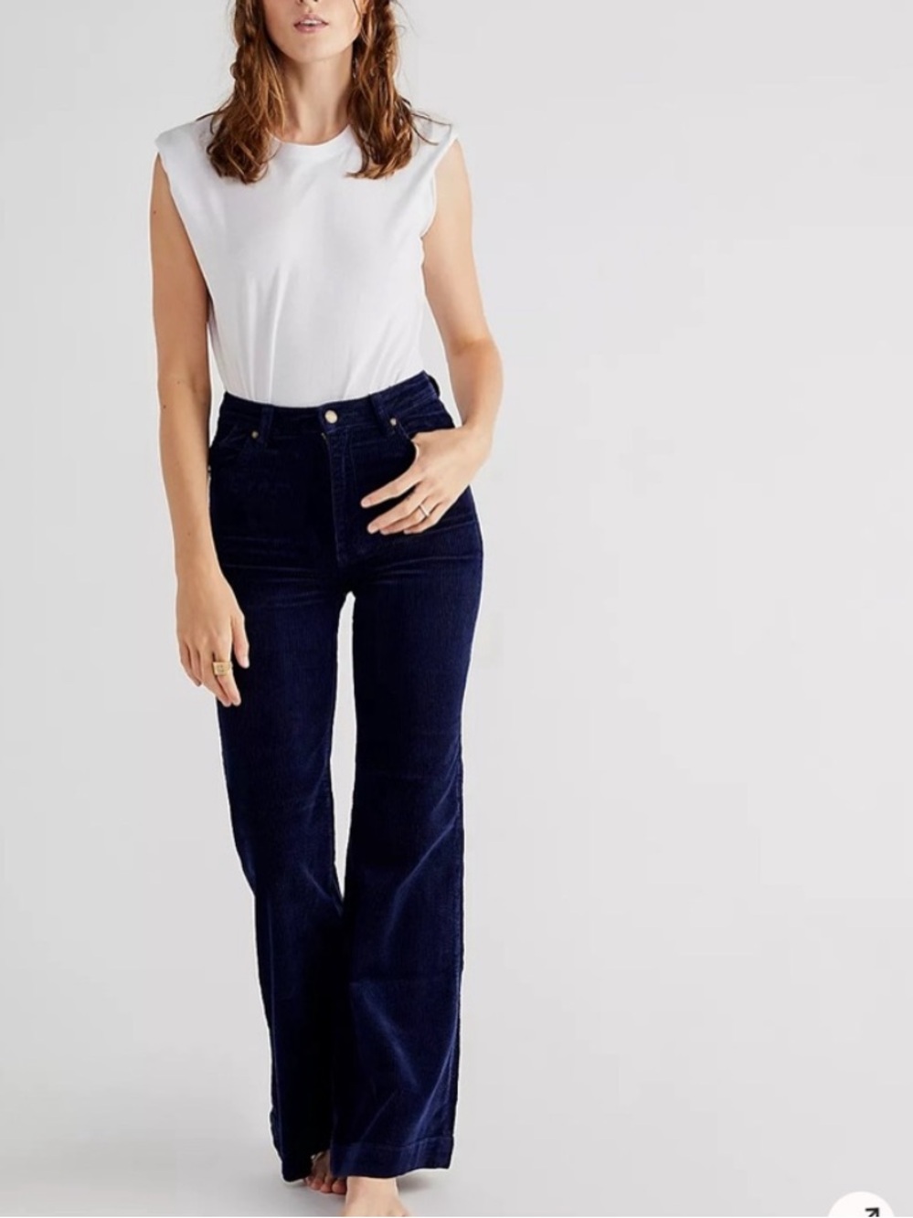 ROLLAS East Coast High Rise Flare Corduroy Jeans in Dark Blue Sz 26